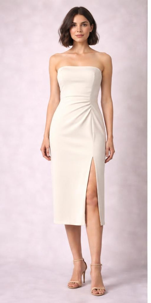 Bandeau-Midikleid – Creme – Vorderansicht
