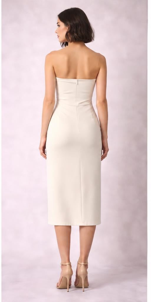 Bandeau-Midikleid – Creme – Rückansicht