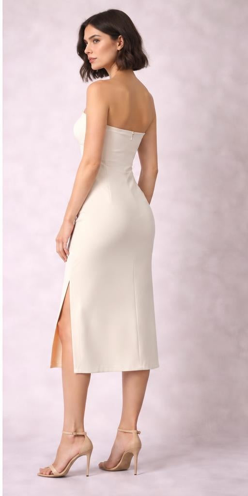 Bandeau-Midikleid – Creme – Seitenansicht