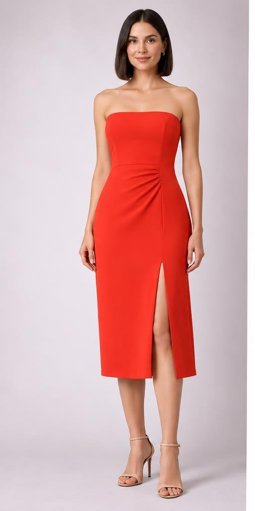 Bandeau-Midikleid – Rot – Vorderansicht