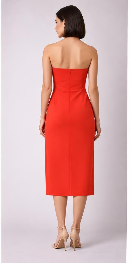 Bandeau-Midikleid – Rot – Rückansicht