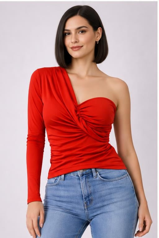 One-Shoulder-Top – Rot